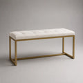 Panca imbottita rettangolare in poliestere con telaio in acciaio, bianco e oro, 100 × 35 × 48 cm