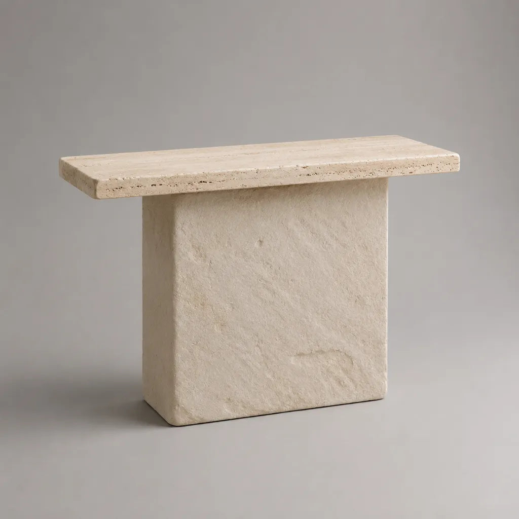 Consolle rettangolare in travertino naturale avorio, 100 × 35 × 80 cm