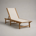 Lettino prendisole reclinabile in legno massello e tessuto crema, 200 x 65 x 85 cm