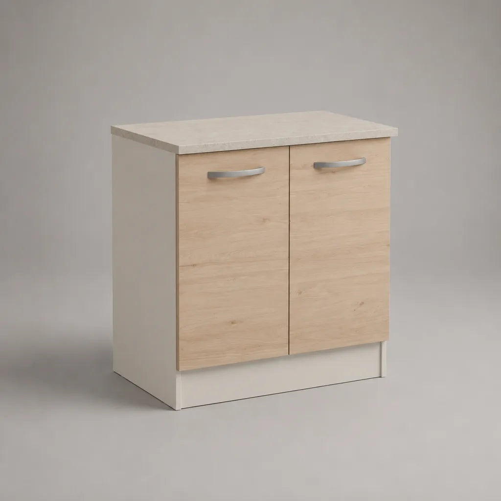 Mobile base da cucina a 2 ante in truciolare melaminico, bianco e rovere chiaro, 80 × 60 × 85 cm
