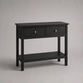 Tavolo consolle in legno nero con 2 cassetti e ripiano, 90 × 35 × 80 cm