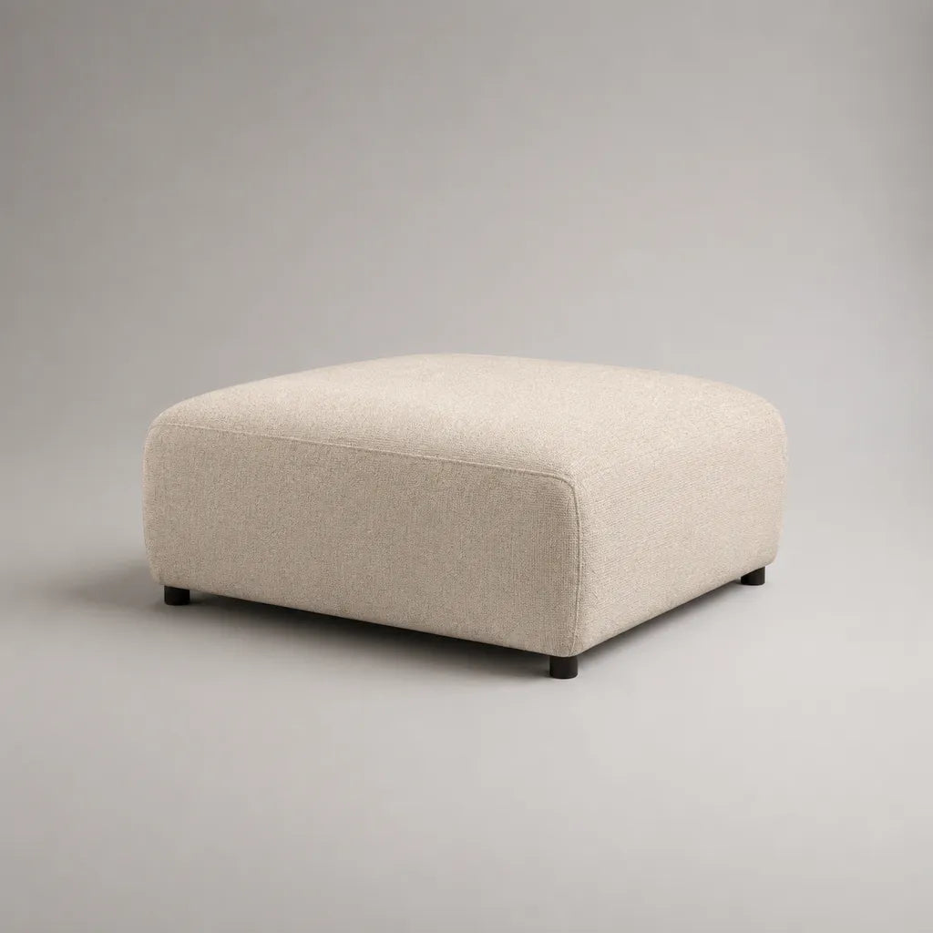 Poggiapiedi imbottito quadrato in tessuto beige e nero, 90 × 90 × 43 cm