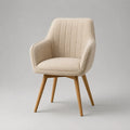 Sedia da pranzo imbottita con braccioli in tessuto beige e gambe in legno massello, 58 × 61 × 84 cm