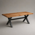 Tavolo da pranzo rettangolare 180 x 90 x 76 cm in legno massello di acacia e acciaio nero