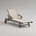 Lettino prendisole rettangolare da esterno in alluminio, textilene e acacia, beige e grigio antracite, 198 x 68 x 95 cm