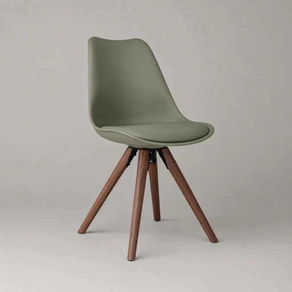Sedia da pranzo imbottita in pelle sintetica PU e plastica con gambe in legno, verde salvia, 83 × 49 × 55 cm
