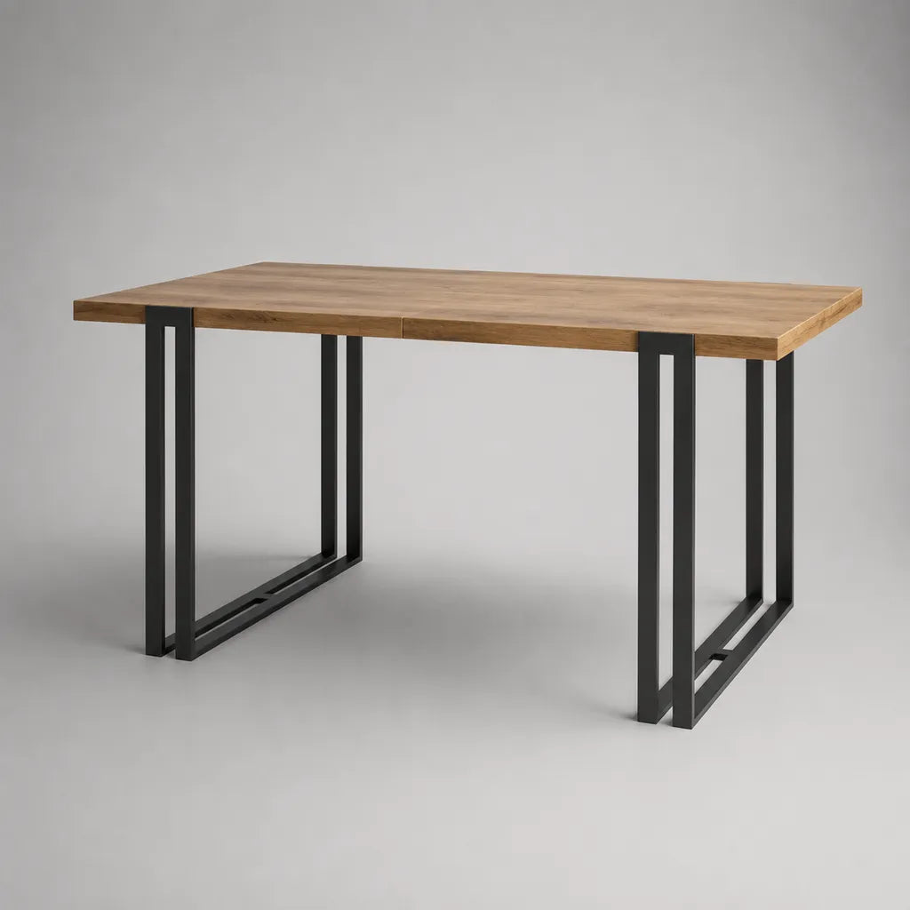 Tavolo da pranzo rettangolare in legno massello di acacia e acciaio nero, 160 × 80 × 75 cm