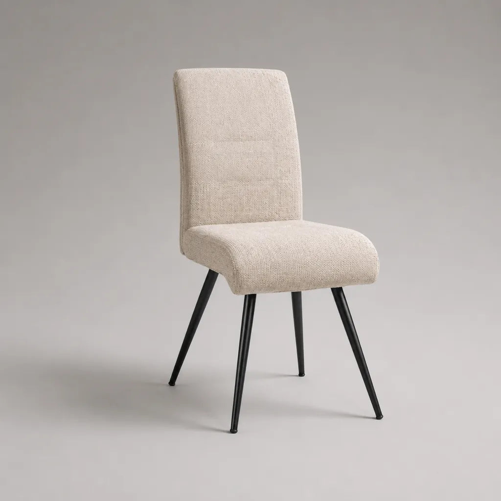 Sedia da pranzo imbottita in poliestere e acciaio, beige e nera, 46 x 56 x 89 cm